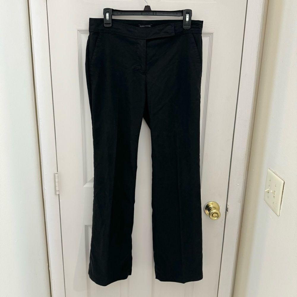 Eileen Fisher System Refined Tencel Pants Straight Leg Size 6 Black Business